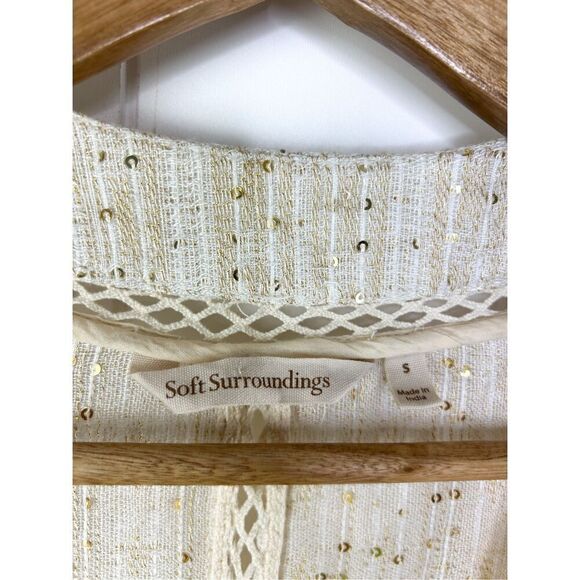 Soft Surroundings NWT Soft Cream & Gold Glamour Open Topper Cardigan Sequins S - Picture 3 of 10